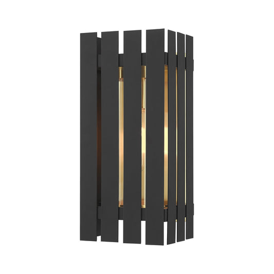 Livex Lighting Greenwich 1-Light Outdoor Wall Lantern In Black With Satin Brass Accents