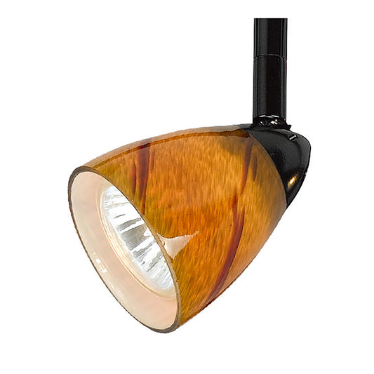  4 87" Tall Serpentine Track Head With Shade In Black With Amber Spot Glass