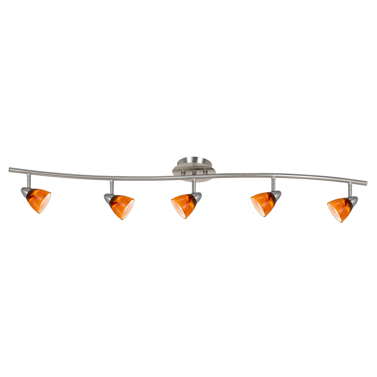  5-Light Pendant In Brushed Steel With Amber Spot Glass