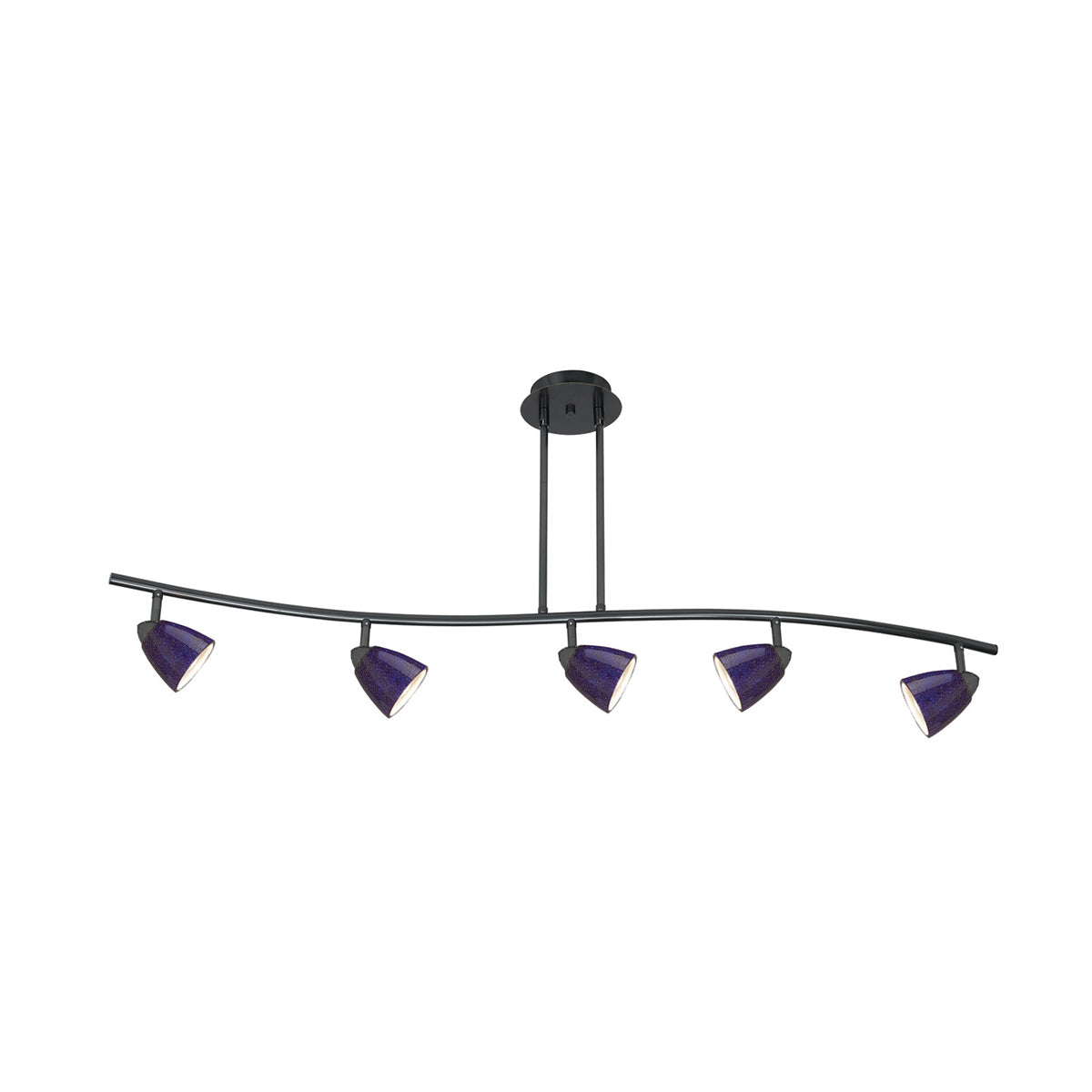  5-Light Pendant In Dark Bronze With Blue Spot Glass