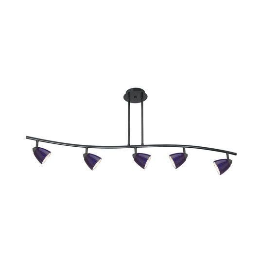  5-Light Pendant In Dark Bronze With Blue Spot Glass
