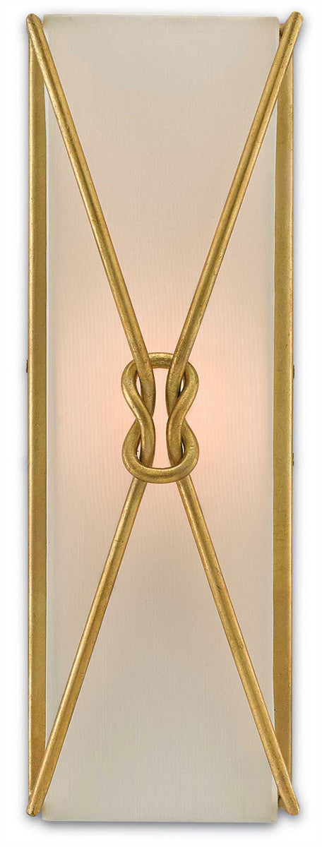  Ariadne 1-Light Wall Sconce In Contemporary Gold Leaf With Off-White Shantung Shade