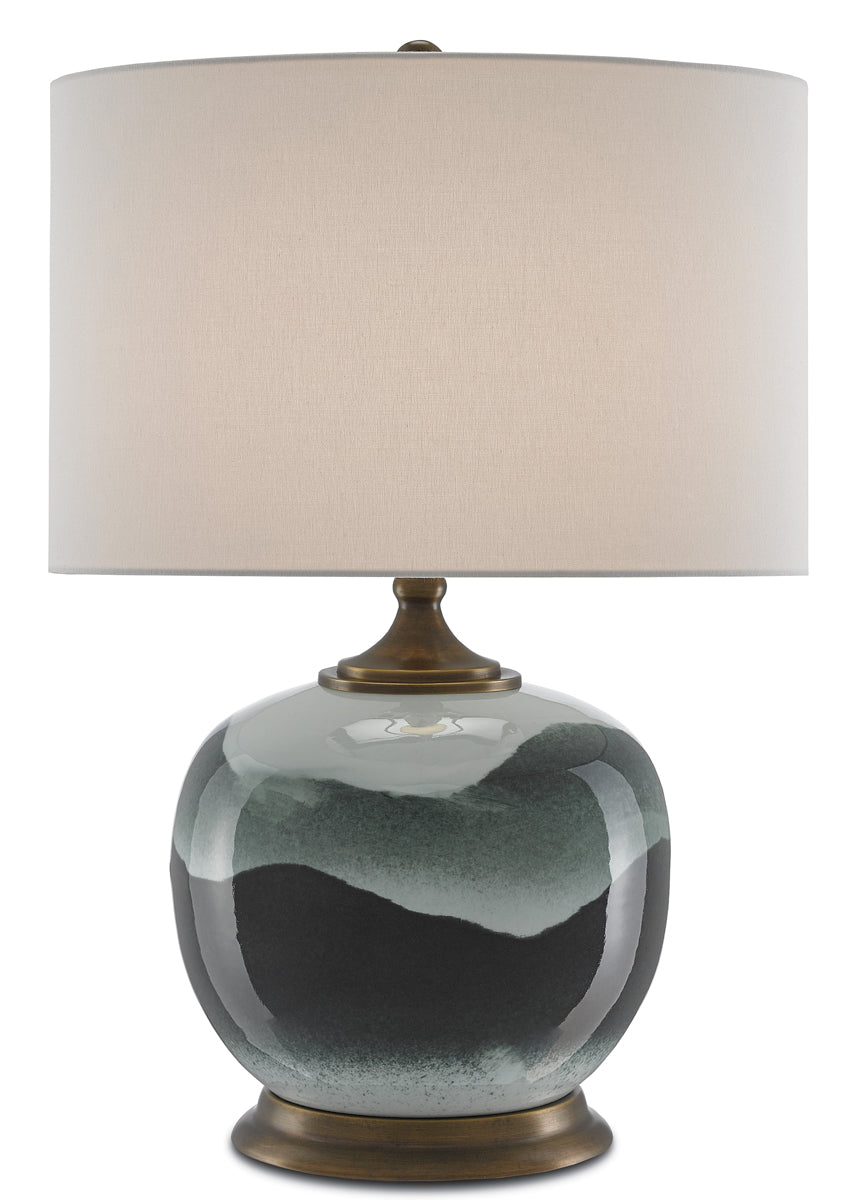  Boreal 1-Light Table Lamp In White & Green & Antique Brass With White Linen Shade