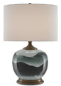  Boreal 1-Light Table Lamp In White & Green & Antique Brass With White Linen Shade