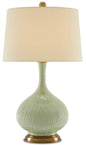  Cait 1-Light Table Lamp In Grass Green & Antique Brass With Tan Sand Linen Shade