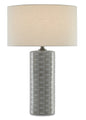  Fisch 1-Light Table Lamp In Gray & White & Antique Nickel With Off-White Linen Shade