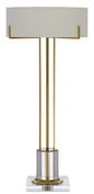  Winsland 2-Light Table Lamp In Polished Brass & Clear With Off-White Shantung Shade