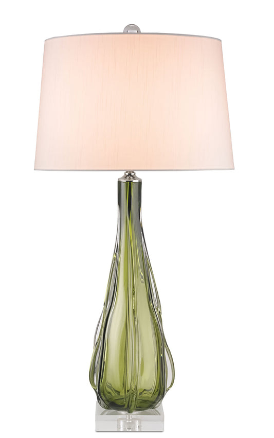  Zephyr 1-Light Table Lamp In Green & Clear With Off-White Shantung Shade