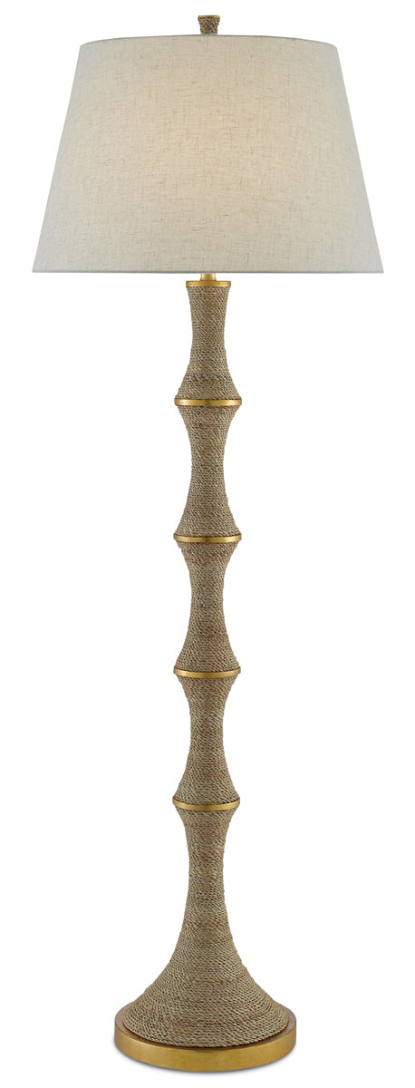  Bourgeon 1-Light Floor Lamp In Natural & Dark Contemporary Gold Leaf With Beige Poplin Cotton Shade