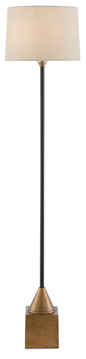  Keeler Floor Lamp In Antique Brass & Black With Tan Shantung Shade