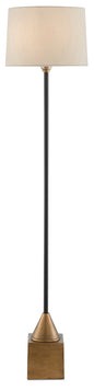  Keeler Floor Lamp In Antique Brass & Black With Tan Shantung Shade