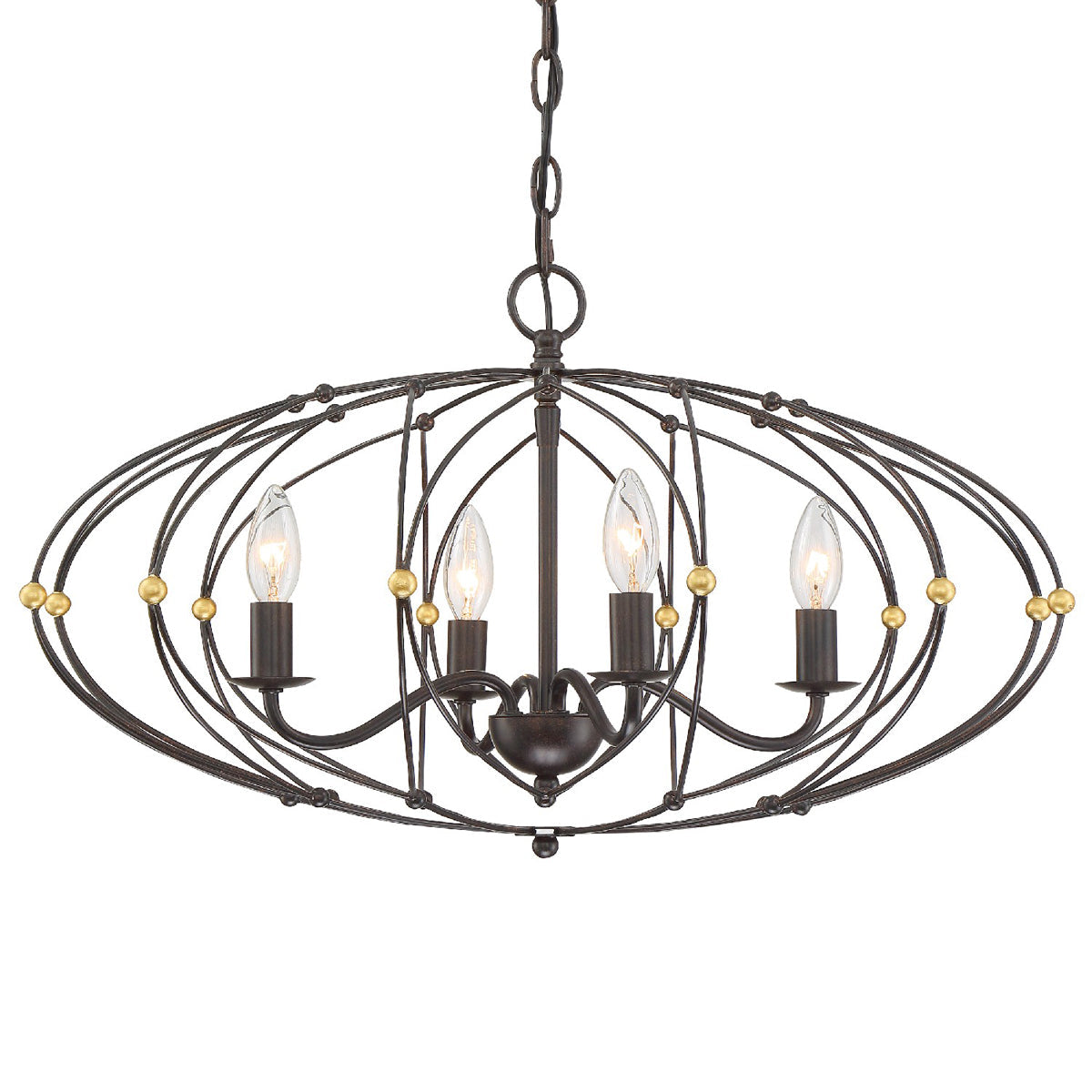  Zucca 4-Light Chandelier In English Bronze & Antique Gold