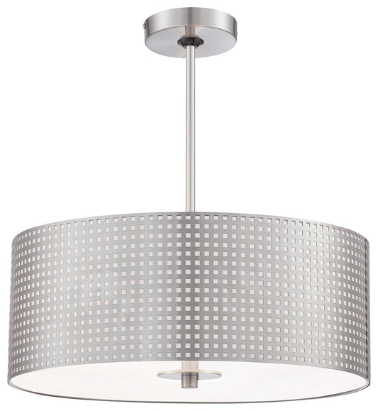  Grid 3-Light Drum Pendant In Brushed Nickel