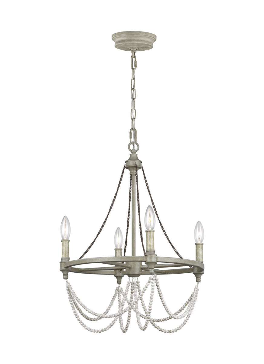  Beverly Chandelier In French Washed Oak/Distressed White Wood
