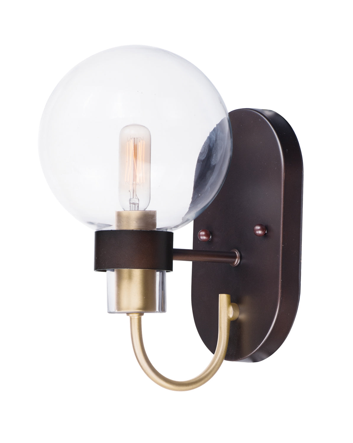 Maxim Bauhaus 1-Light Wall Sconce In Bronze / Satin Brass With Clear Glass