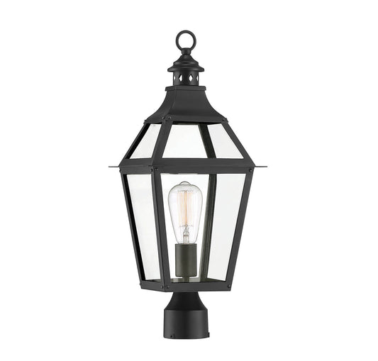  Jackson 1-Light Outdoor Post Lantern In Black With Gold Highlighted