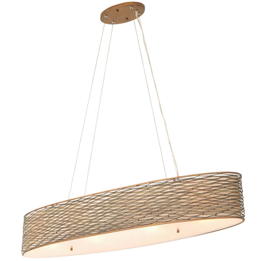  Flow 4-Light Linear Pendant In Hammered Ore With Tan Silk Slug Shade, Acrylic Diffuser