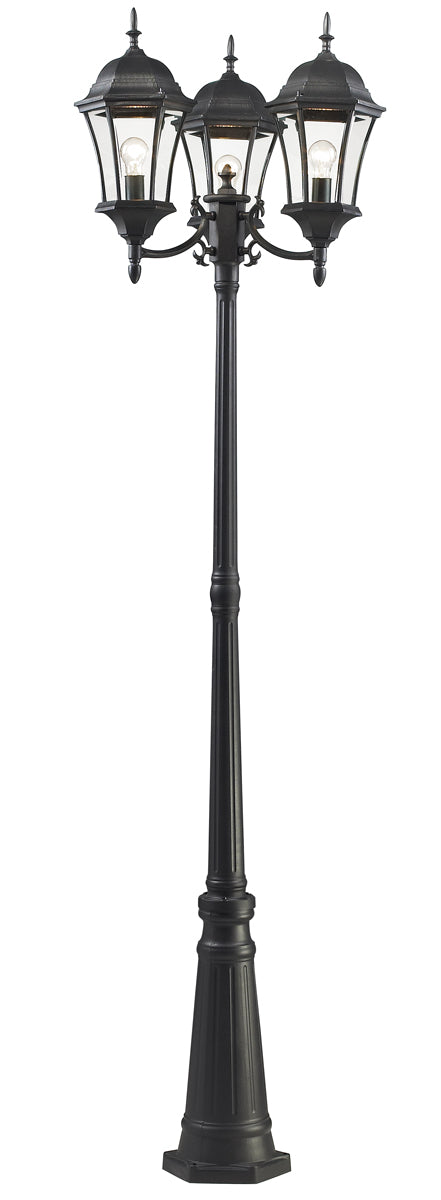 Z-LIte Wakefield 3-Light Outdoor Post-Light In Black With Clear Beveled Glass