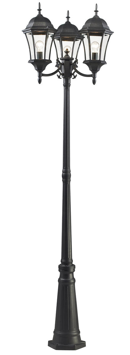 Z-LIte Wakefield 3-Light Outdoor Post-Light In Black With Clear Beveled Glass