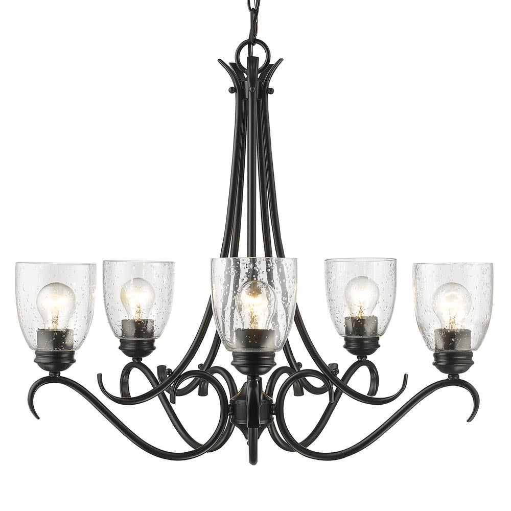 Golden Lighting Parrish 5-Light Chandelier In Black With Seeded Glass