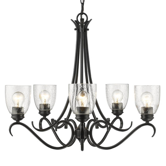 Golden Lighting Parrish 5-Light Chandelier In Black With Seeded Glass